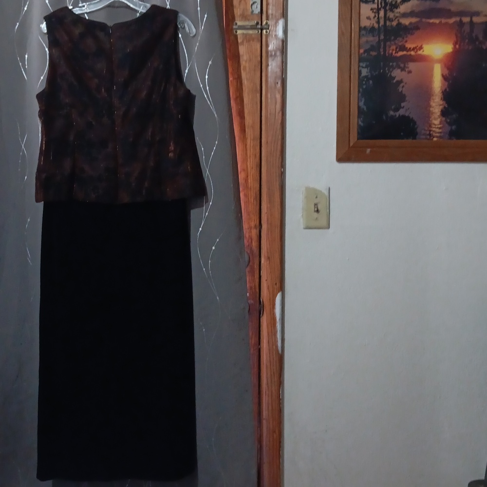 R&M Richards sz 16p velour sleeveless shimmer maxi dress